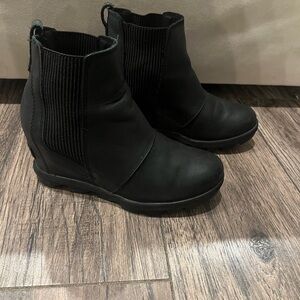 Sorel Women's Joan Rhapsody Waterproof Leather Chelsea Wedge Booties - black 6.5